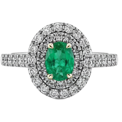 Natural Real ( Not Lab Grown ) Oval Green Emerald GIA Ring Round Diamond Double Halo Jewelry