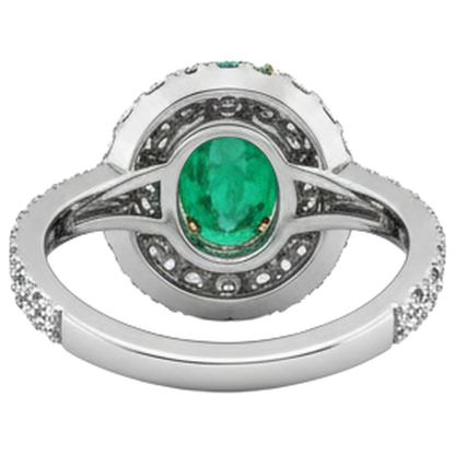 Natural Real ( Not Lab Grown ) Oval Green Emerald GIA Ring Round Diamond Double Halo Jewelry