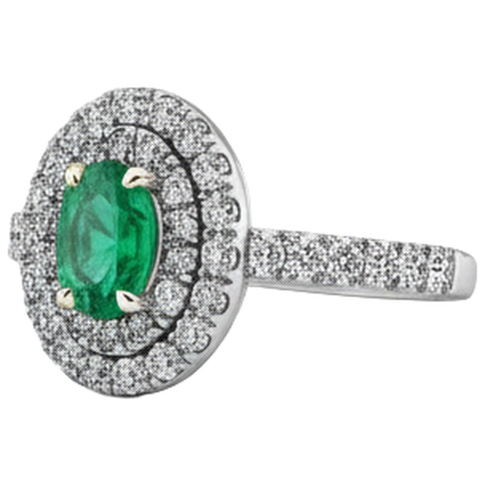Natural Real ( Not Lab Grown ) Oval Green Emerald GIA Ring Round Diamond Double Halo Jewelry