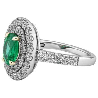 Natural Real ( Not Lab Grown ) Oval Green Emerald GIA Ring Round Diamond Double Halo Jewelry