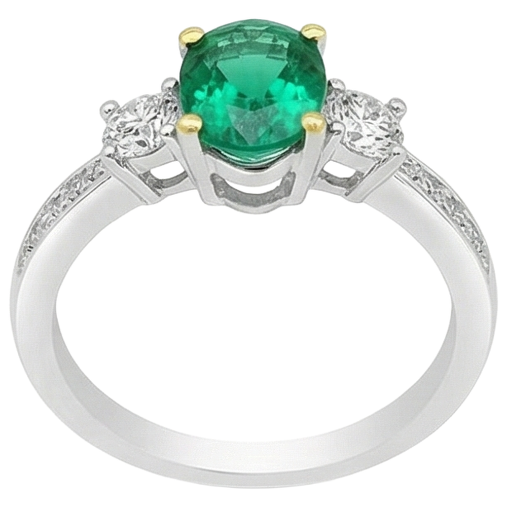 Natural Real ( Not Lab Grown ) Oval Green Emerald GIA Ring Tapered Shank Jewelry For Women