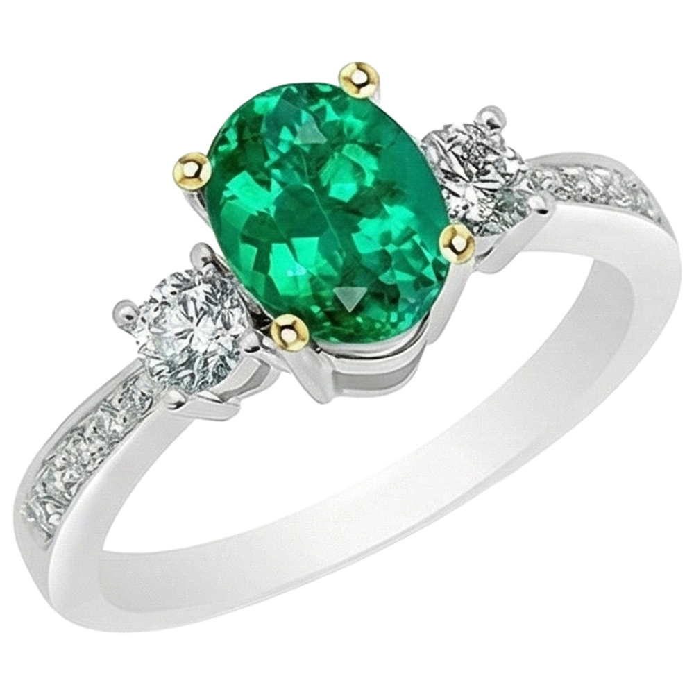 Natural Real ( Not Lab Grown ) Oval Green Emerald GIA Ring Tapered Shank Jewelry For Women