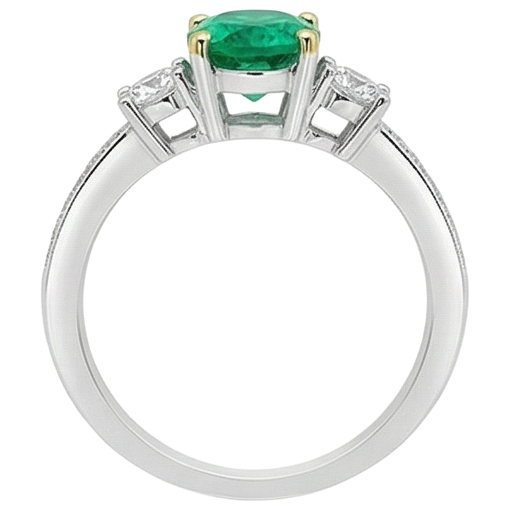 Natural Real ( Not Lab Grown ) Oval Green Emerald GIA Ring Tapered Shank Jewelry For Women