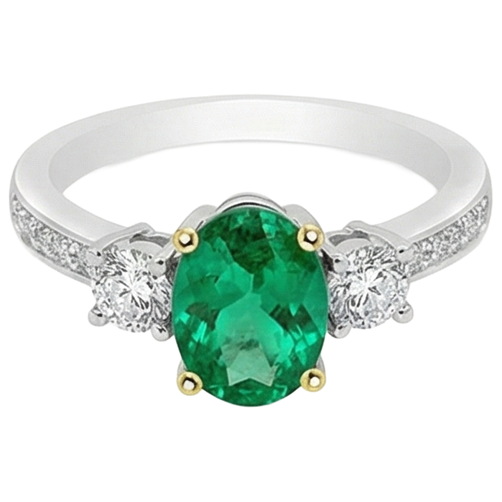 Natural Real ( Not Lab Grown ) Oval Green Emerald GIA Ring Tapered Shank Jewelry For Women