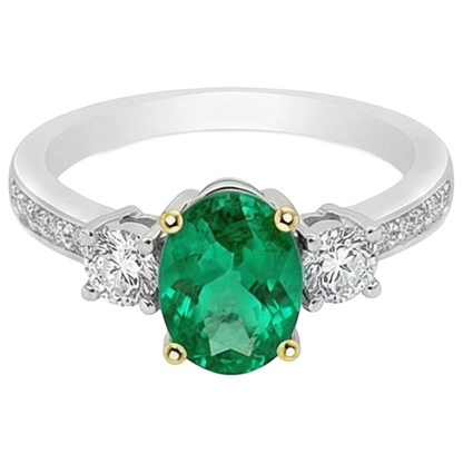 Natural Real ( Not Lab Grown ) Oval Green Emerald GIA Ring Tapered Shank Jewelry For Women