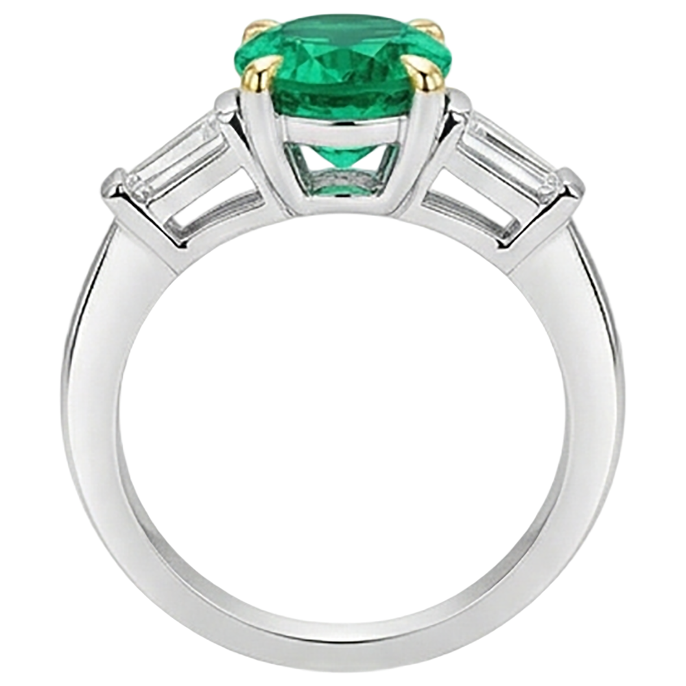 Natural Real ( Not Lab Grown ) Oval Green Emerald GIA Ring Three Stone Anniversary Jewelry