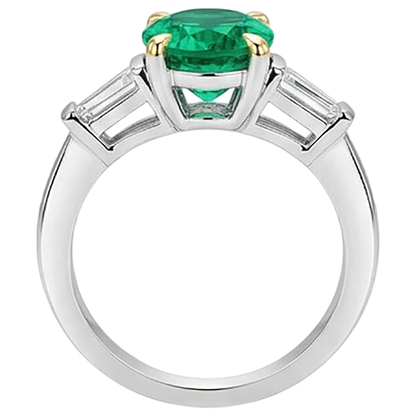 Natural Real ( Not Lab Grown ) Oval Green Emerald GIA Ring Three Stone Anniversary Jewelry