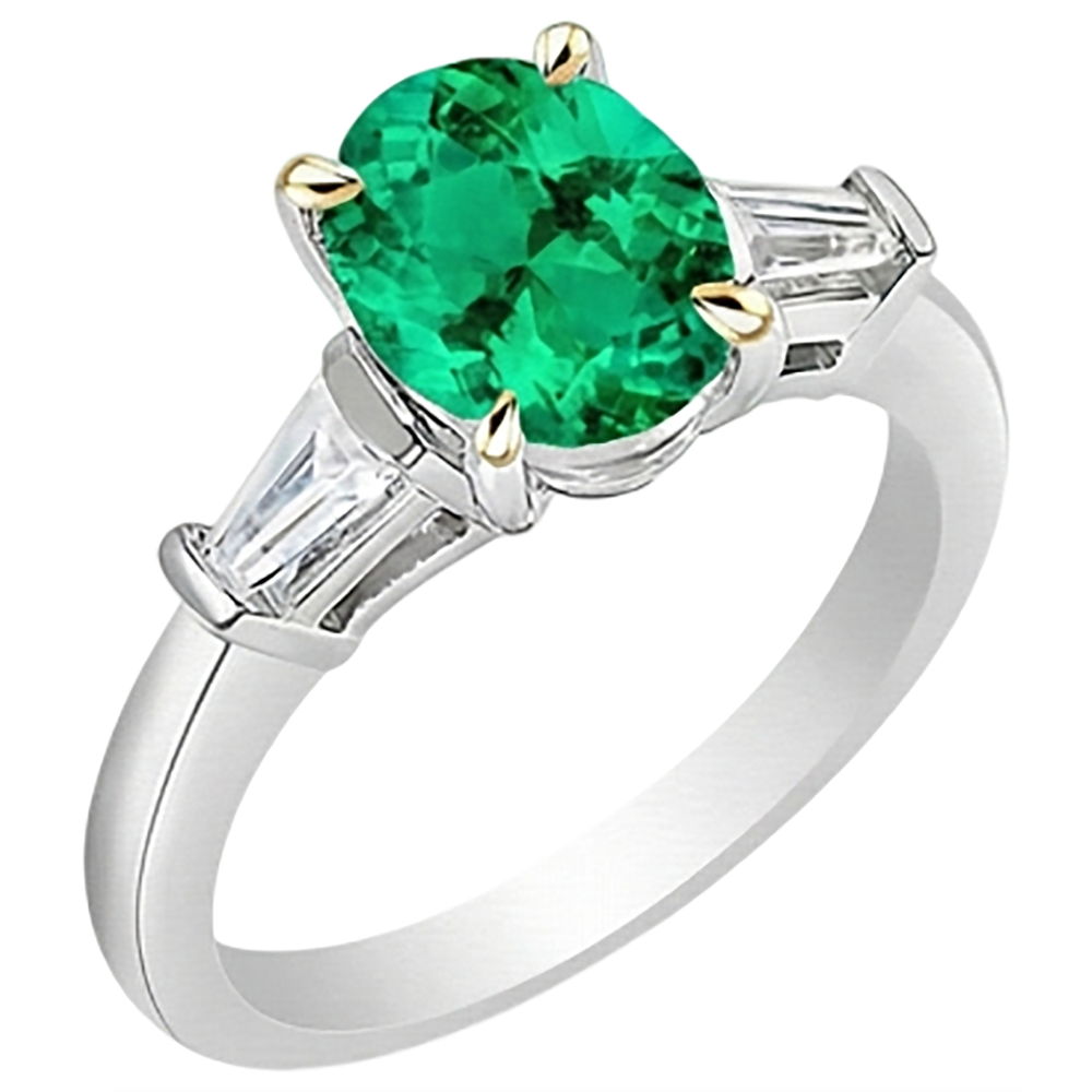 Natural Real ( Not Lab Grown ) Oval Green Emerald GIA Ring Three Stone Anniversary Jewelry