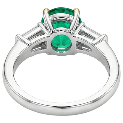 Natural Real ( Not Lab Grown ) Oval Green Emerald GIA Ring Three Stone Anniversary Jewelry