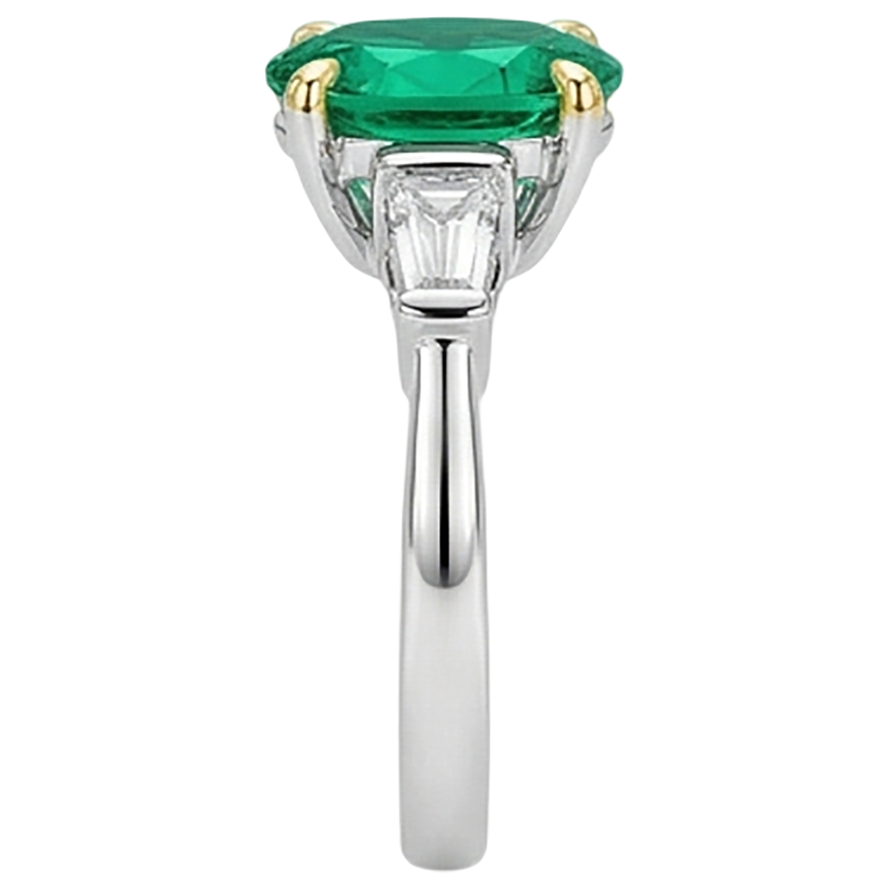 Natural Real ( Not Lab Grown ) Oval Green Emerald GIA Ring Three Stone Anniversary Jewelry