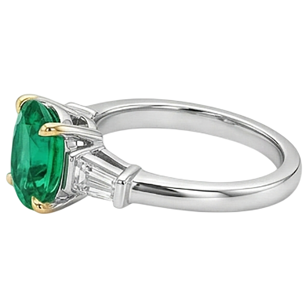 Natural Real ( Not Lab Grown ) Oval Green Emerald GIA Ring Three Stone Anniversary Jewelry