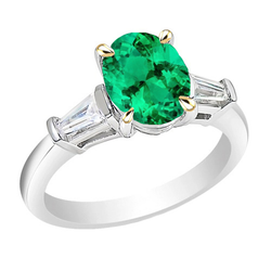 Oval Green Emerald Ring Three Stone Anniversary Jewelry
