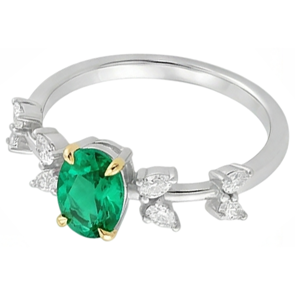 Natural Real ( Not Lab Grown ) Oval Green Emerald GIA Ring Unique Design Diamond Jewelry