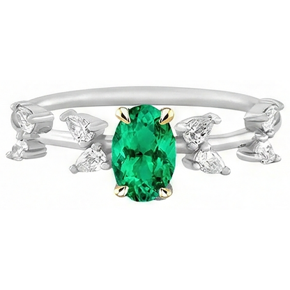 Natural Real ( Not Lab Grown ) Oval Green Emerald GIA Ring Unique Design Diamond Jewelry