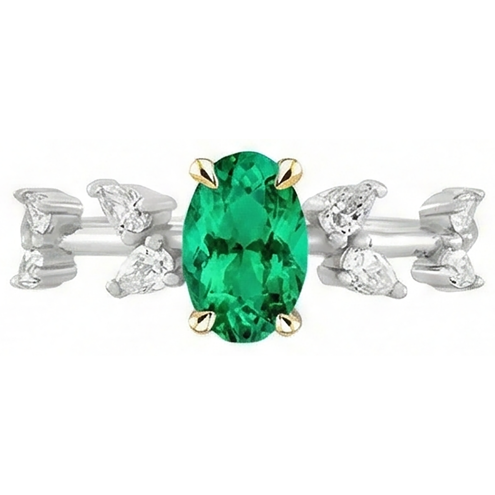 Natural Real ( Not Lab Grown ) Oval Green Emerald GIA Ring Unique Design Diamond Jewelry