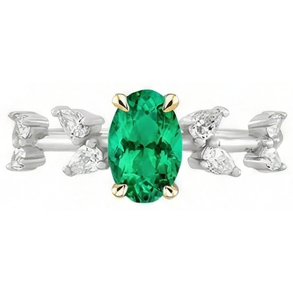 Natural Real ( Not Lab Grown ) Oval Green Emerald GIA Ring Unique Design Diamond Jewelry