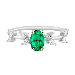 Oval Green Emerald Ring Unique Design Diamond Jewelry
