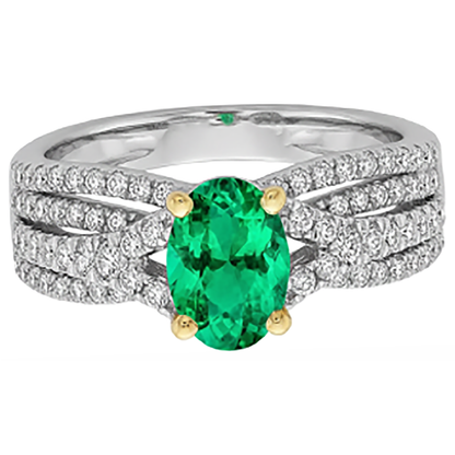 Natural Real ( Not Lab Grown ) Oval Green Emerald GIA Ring With Band Set Women's Jewelry