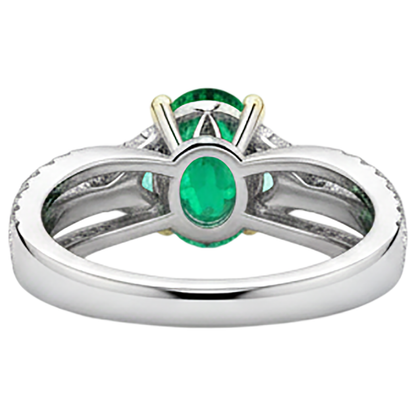 Natural Real ( Not Lab Grown ) Oval Green Emerald GIA Ring With Band Set Women's Jewelry