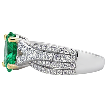Natural Real ( Not Lab Grown ) Oval Green Emerald GIA Ring With Band Set Women's Jewelry