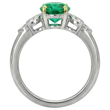 Natural Real ( Not Lab Grown ) Oval Green Emerald GIA Ring With Marquise Diamonds Bezel Set