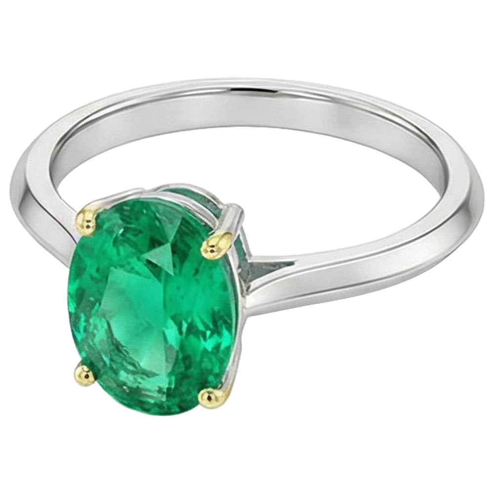 Natural Real ( Not Lab Grown ) Oval Green Emerald GIA Solitaire Ring For Women