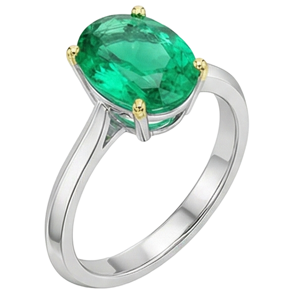 Natural Real ( Not Lab Grown ) Oval Green Emerald GIA Solitaire Ring For Women