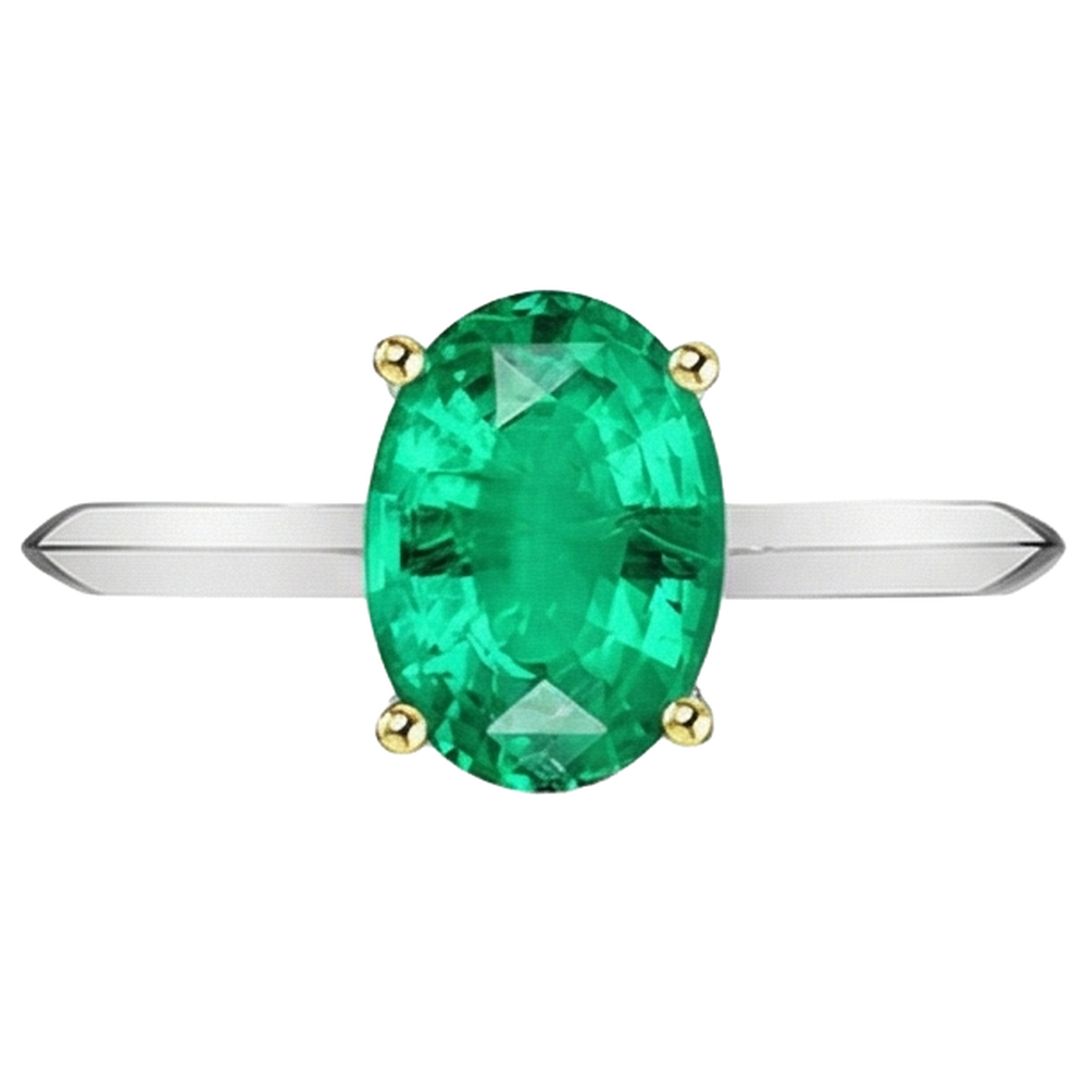 Natural Real ( Not Lab Grown ) Oval Green Emerald GIA Solitaire Ring For Women