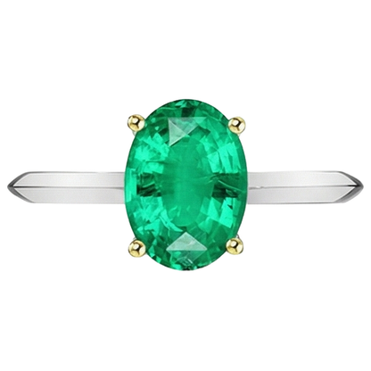Natural Real ( Not Lab Grown ) Oval Green Emerald GIA Solitaire Ring For Women