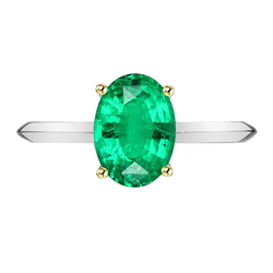 Oval Green Emerald Solitaire Ring For Women