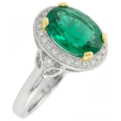 Natural Real ( Not Lab Grown ) Oval Green Emerald GIA Vintage Style Wedding Ring
