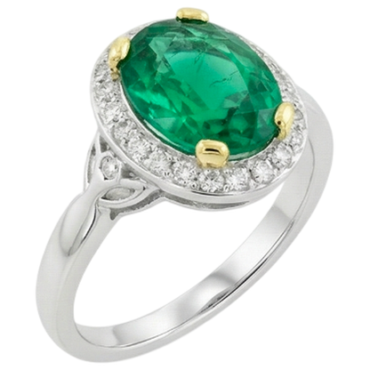 Natural Real ( Not Lab Grown ) Oval Green Emerald GIA Vintage Style Wedding Ring