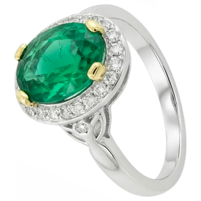 Natural Real ( Not Lab Grown ) Oval Green Emerald GIA Vintage Style Wedding Ring