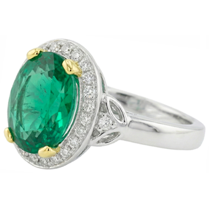 Natural Real ( Not Lab Grown ) Oval Green Emerald GIA Vintage Style Wedding Ring
