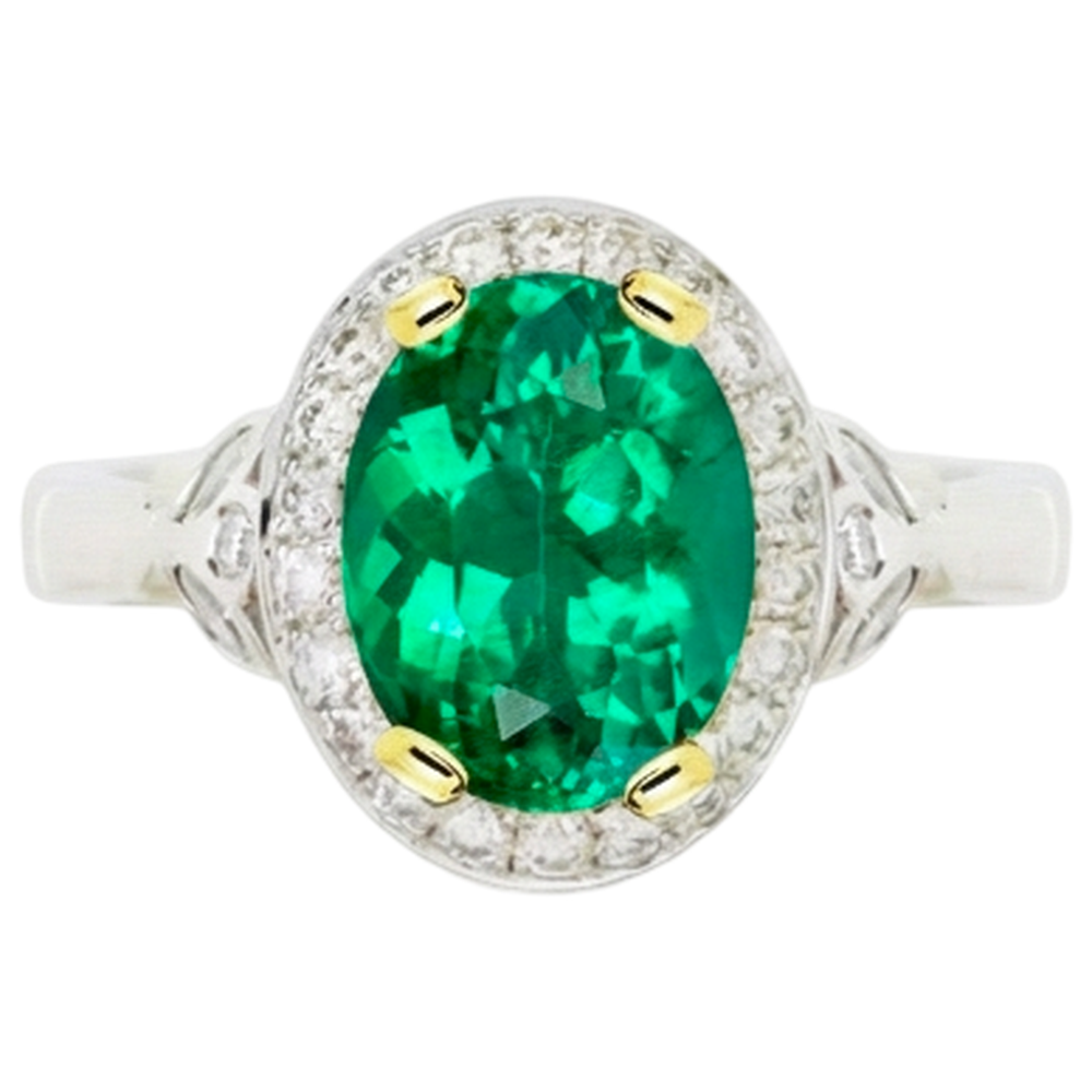 Natural Real ( Not Lab Grown ) Oval Green Emerald GIA Vintage Style Wedding Ring