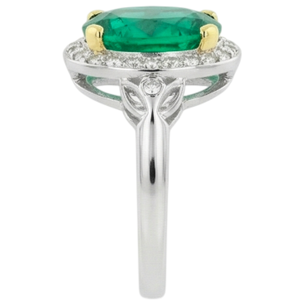 Natural Real ( Not Lab Grown ) Oval Green Emerald GIA Vintage Style Wedding Ring
