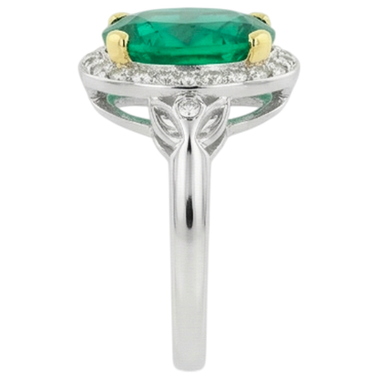 Natural Real ( Not Lab Grown ) Oval Green Emerald GIA Vintage Style Wedding Ring