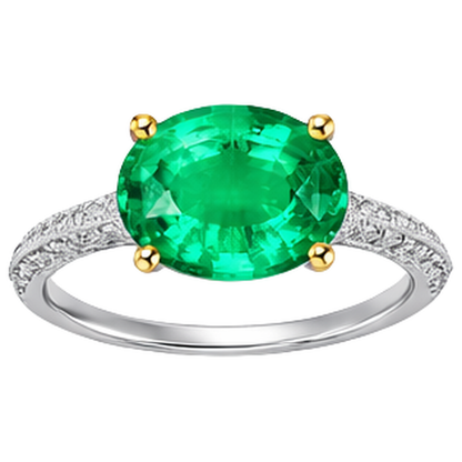 Natural Real ( Not Lab Grown ) Oval Green Emerald GIA Wedding Ring Diamonds Round Cut