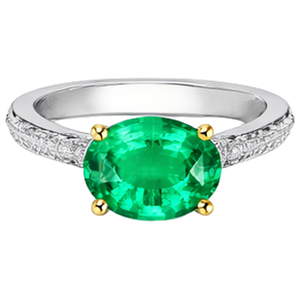 Natural Real ( Not Lab Grown ) Oval Green Emerald GIA Wedding Ring Diamonds Round Cut
