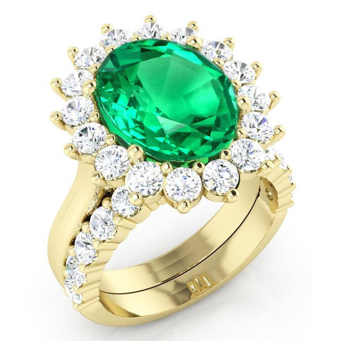 Oval Green Emerald With Diamonds Ring Set