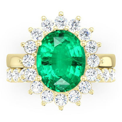 Oval Green Emerald With Diamonds Ring Set
