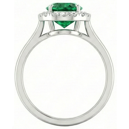 Oval Green Emerald GIA With Round Natural Earth Mined Diamond 4.50 Carats Anniversary Ring