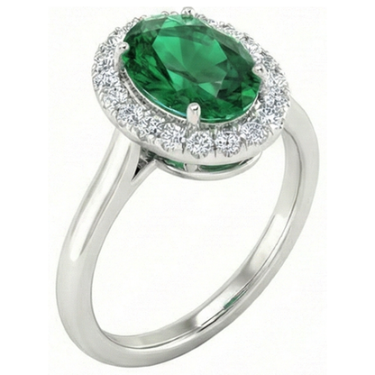 Oval Green Emerald GIA With Round Natural Earth Mined Diamond 4.50 Carats Anniversary Ring