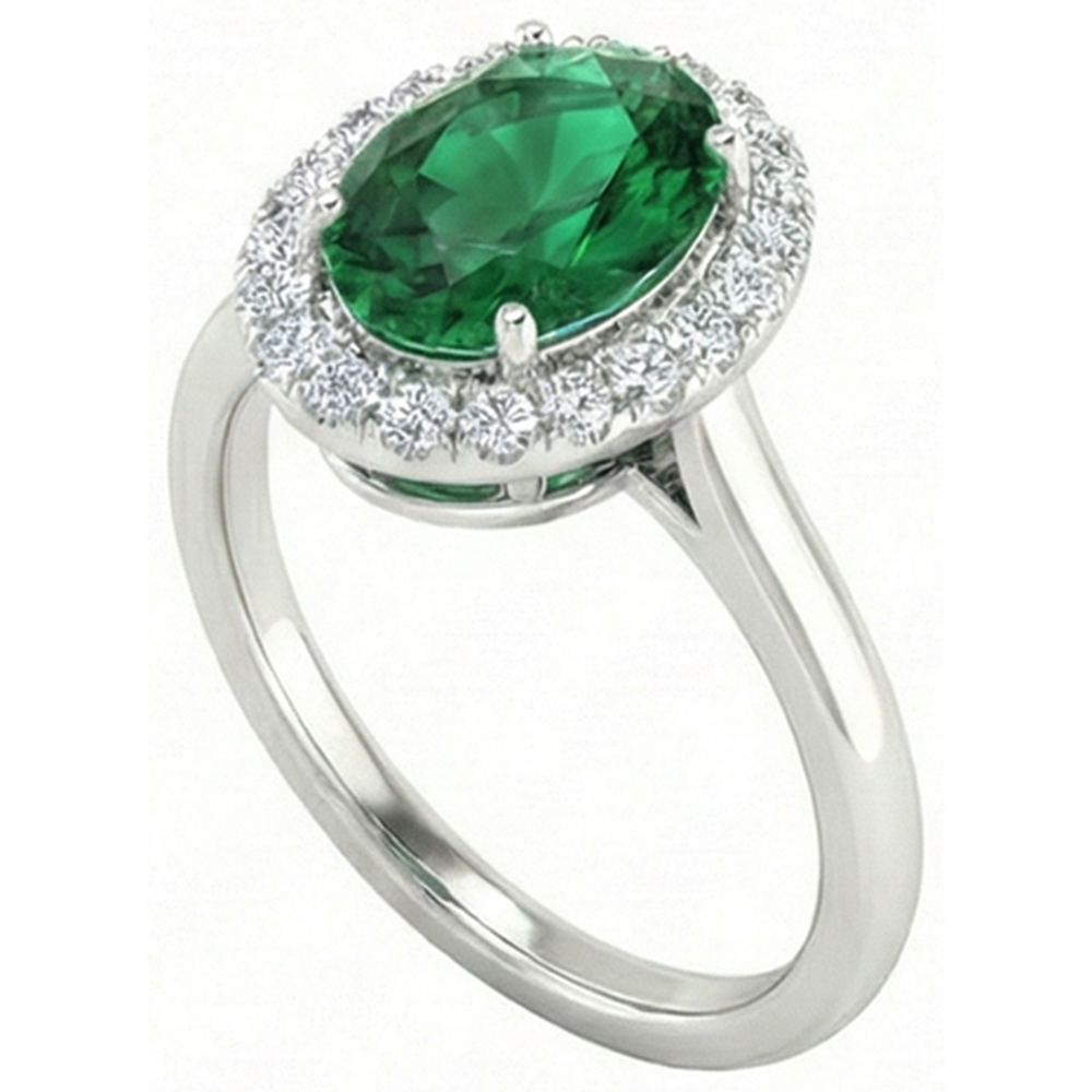 Oval Green Emerald GIA With Round Natural Earth Mined Diamond 4.50 Carats Anniversary Ring