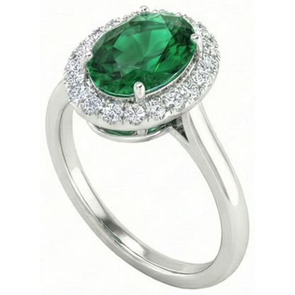 Oval Green Emerald GIA With Round Natural Earth Mined Diamond 4.50 Carats Anniversary Ring