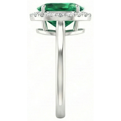 Oval Green Emerald GIA With Round Natural Earth Mined Diamond 4.50 Carats Anniversary Ring