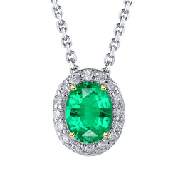 Natural Real ( Not Lab Grown ) Oval Green Emerald GIA Necklace Halo Birthstone Pendant For Women