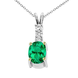 Oval Green Emerald With Diamonds Pendant