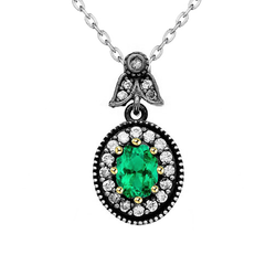Oval Halo Pendant Green Emerald Real Diamond Necklace