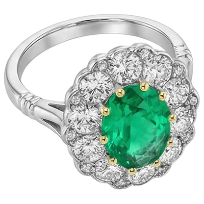 Natural Real ( Not Lab Grown ) Oval Halo Ring Green Emerald GIA Diamonds Round Cut
